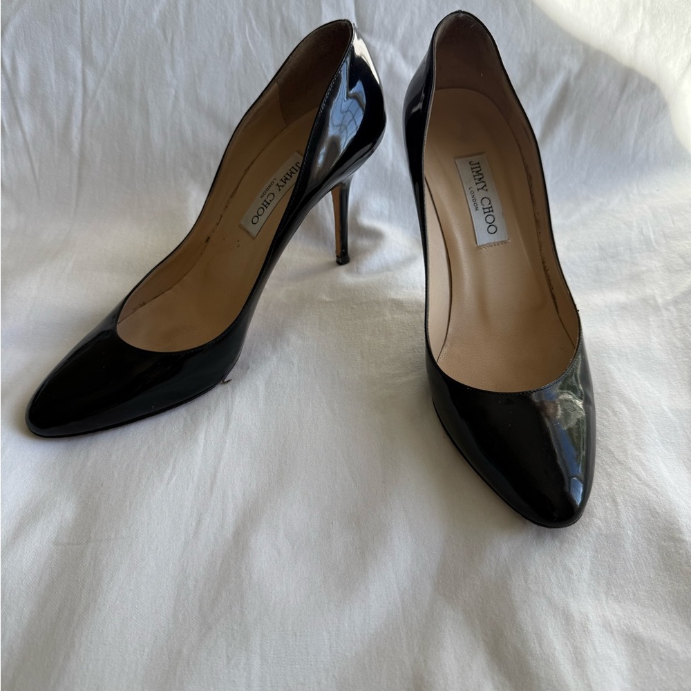 jimmy choo black patent pumps